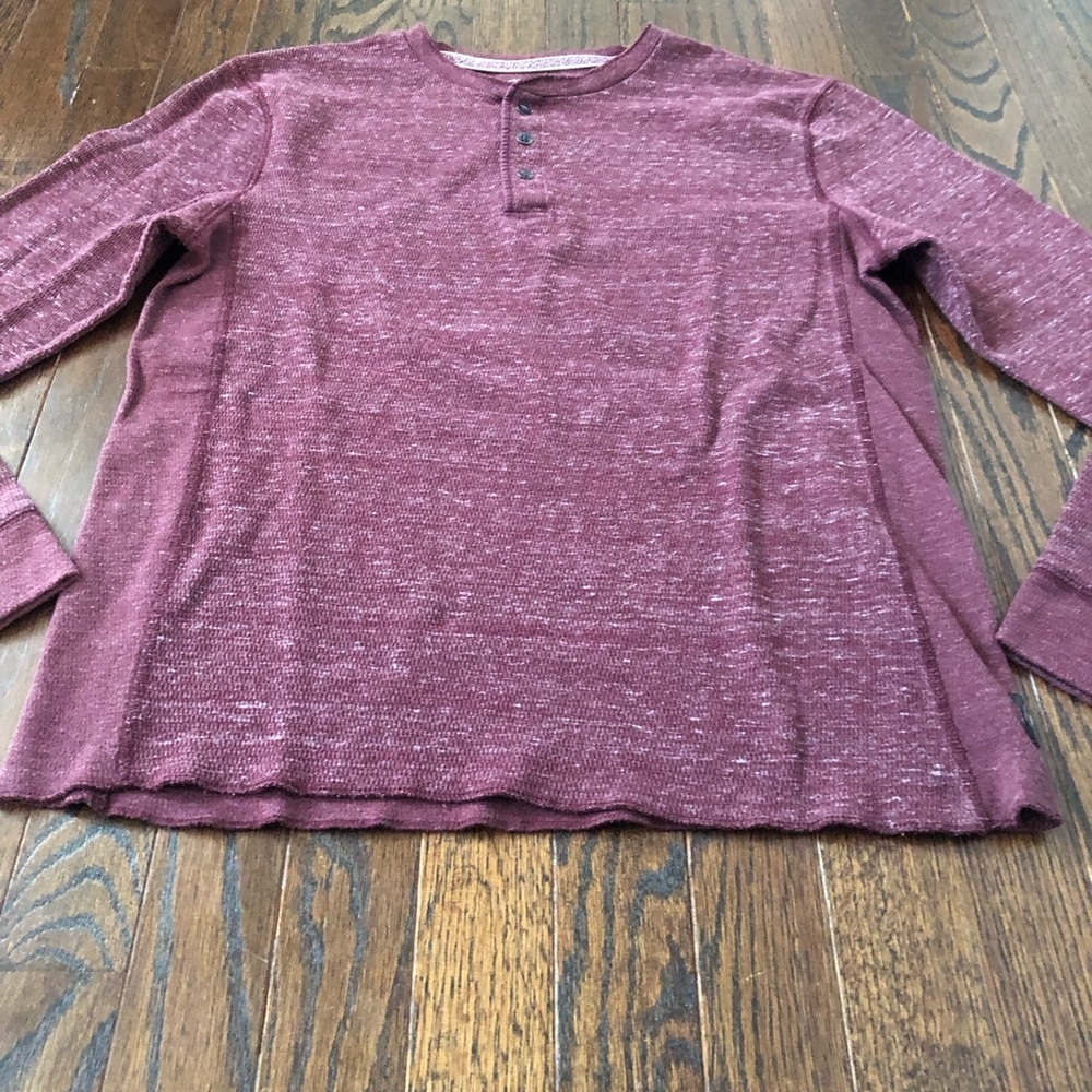 Express Men’s M/L Heathered Maroon Waffle-Knit Long-Sleeve Henley Tee - VGUC! - Picture 3 of 11